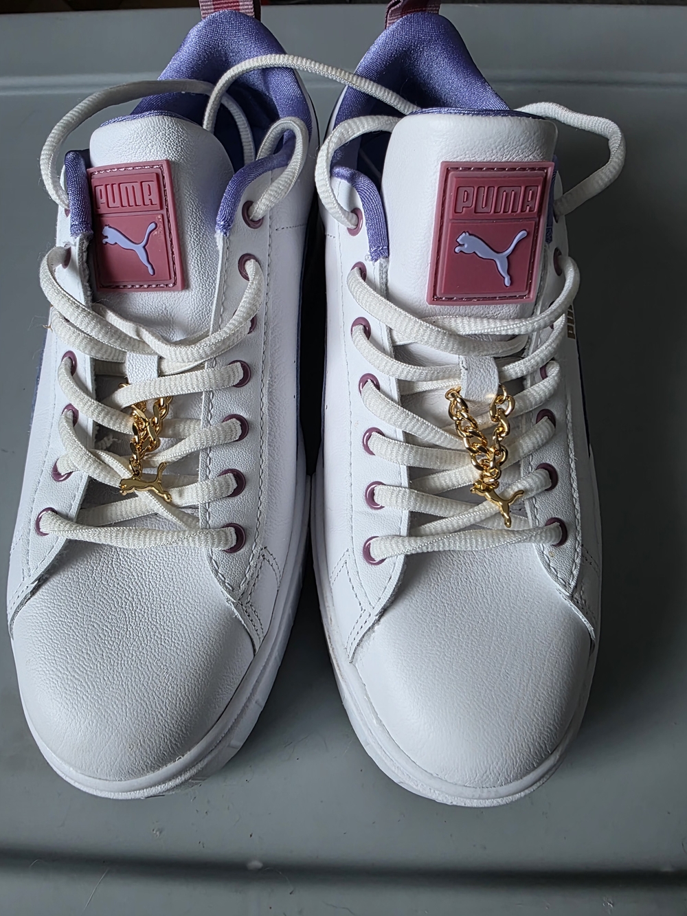 Puma White Sneakers with Lavender and Pink Accents